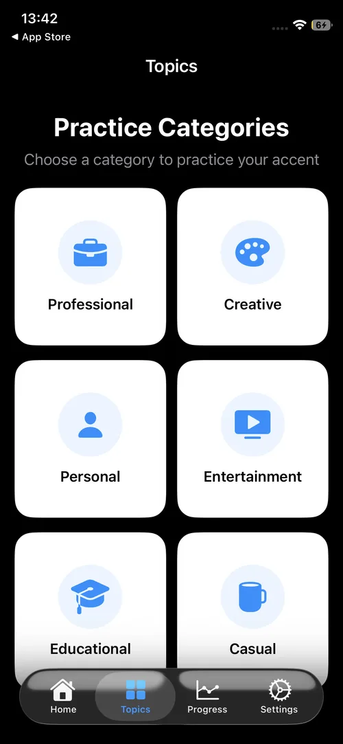 Accent Lab British accent practice categories