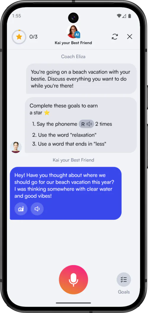 BoldVoice beach-vacation role-play with pronunciation goals