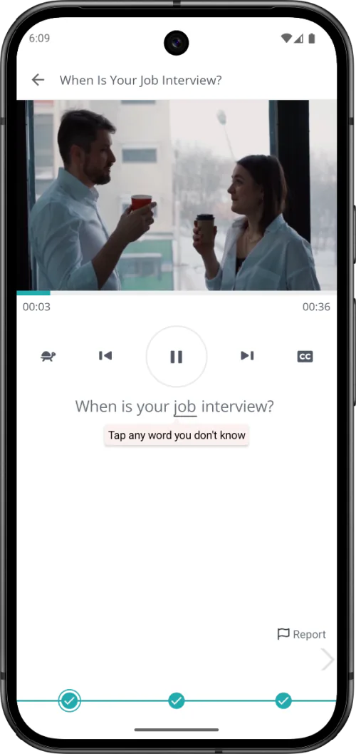 EnglishCentral video lesson with sentence transcript