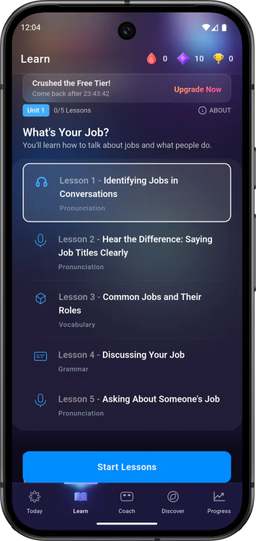 ELSA Speak personalized job-themed lesson plan