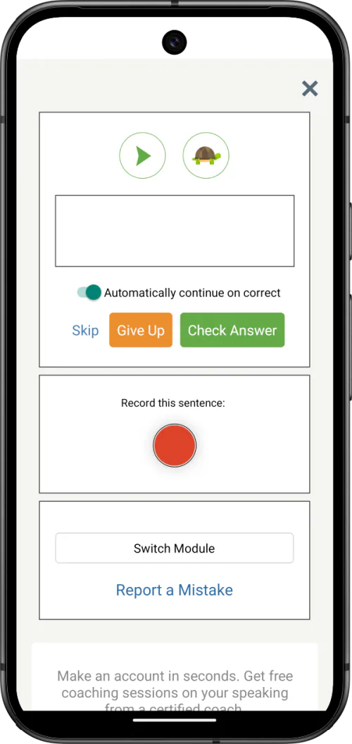 Speechling sentence recording and model playback exercise
