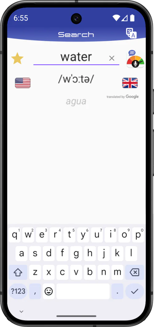 Speakometer word search with American and British pronunciation models
